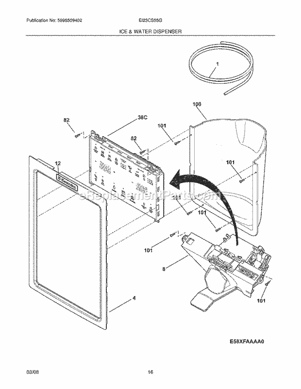 Electrolux EI23CS55GS0 Side-By-Side Refrigerator Ice & Water Dispenser Diagram