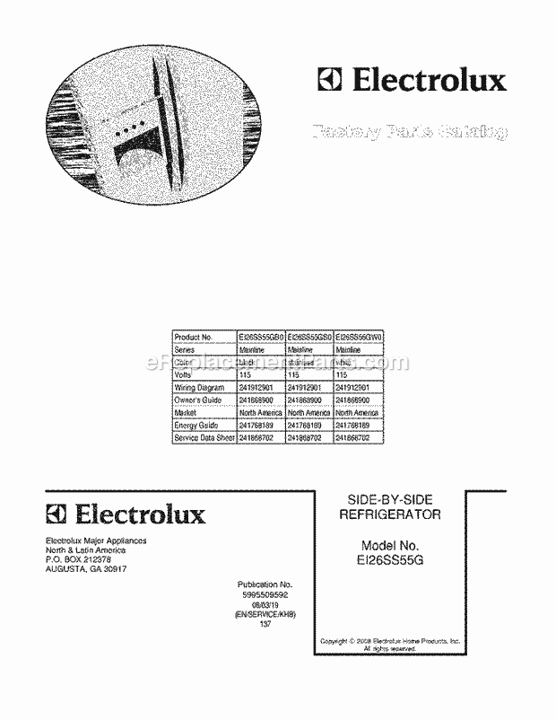 Electrolux EI26SS55GB0 Side-By-Side Refrigerator Page C Diagram