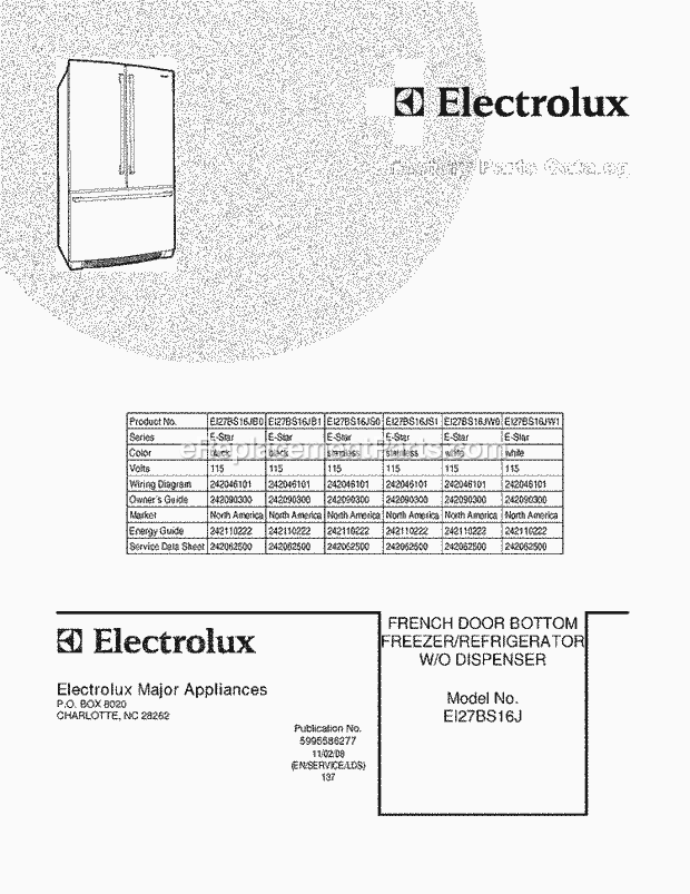 Electrolux EI27BS16JB1 Refrigerator Page C Diagram