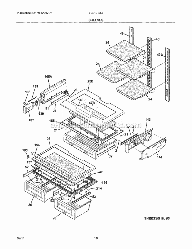 Electrolux EI27BS16JB2 Refrigerator Shelves Diagram