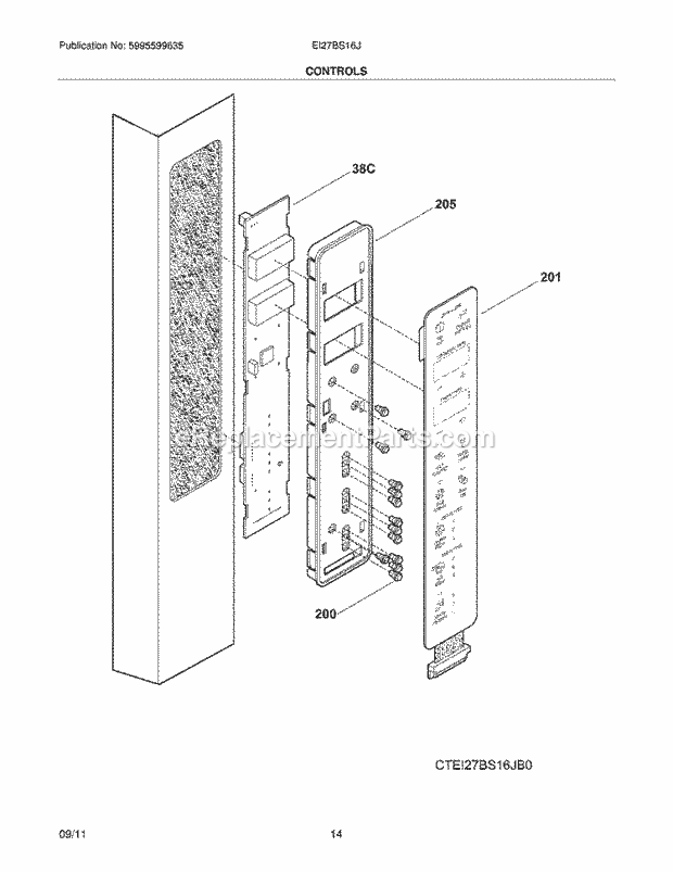 Electrolux EI27BS16JS3 Refrigerator Controls & Ice Dispenser Diagram