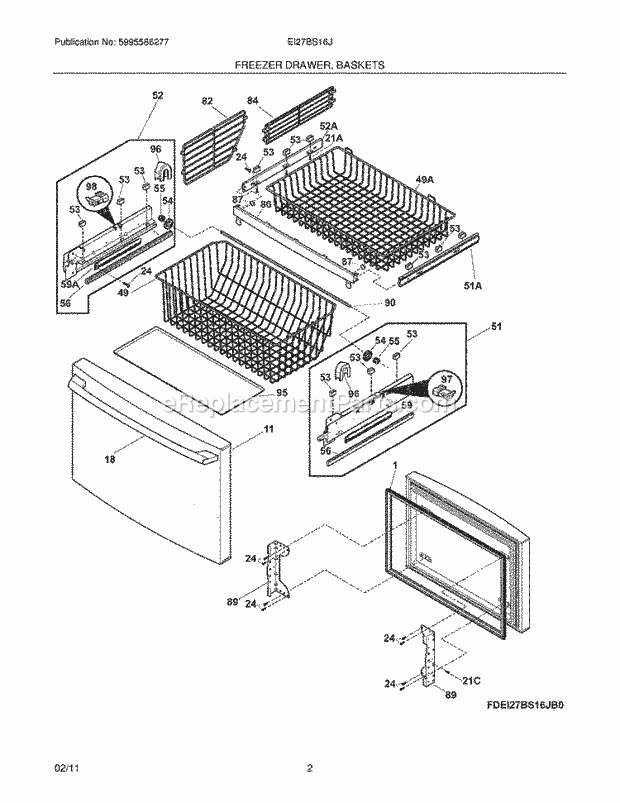 Electrolux EI27BS16JW1 Refrigerator Freezer Drawer, Baskets Diagram