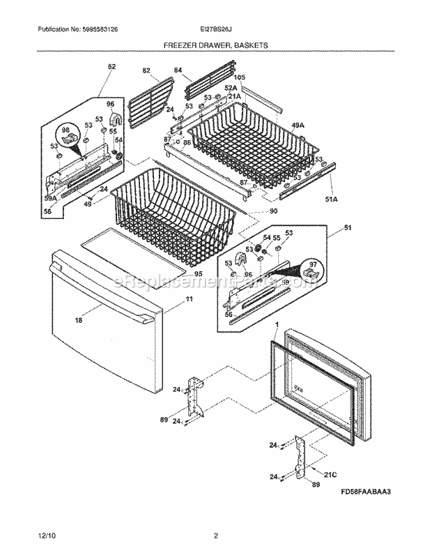 Electrolux EI27BS26JS0 Refrigerator Freezer Drawer - Basket Diagram