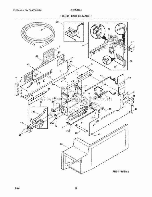 Electrolux EI27BS26JW0 Refrigerator Fresh Food Ice Maker Diagram