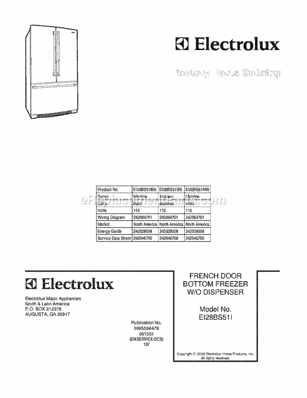 Electrolux EI28BS51IB0 Refrigerator Page D Diagram