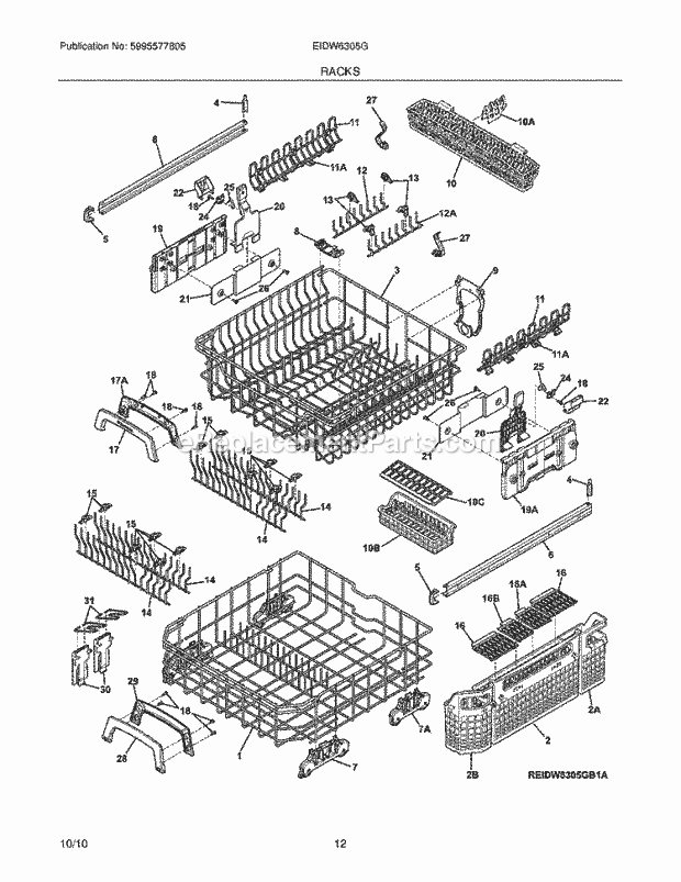 Electrolux EIDW6305GW1A Dishwasher Racks Diagram