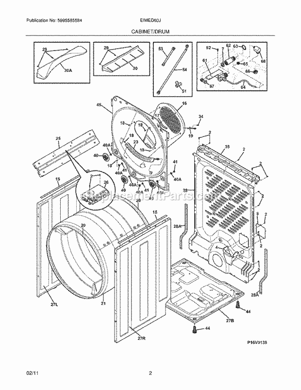 Electrolux EIMED60JRR0 Dryer Cabinet/Drum Diagram