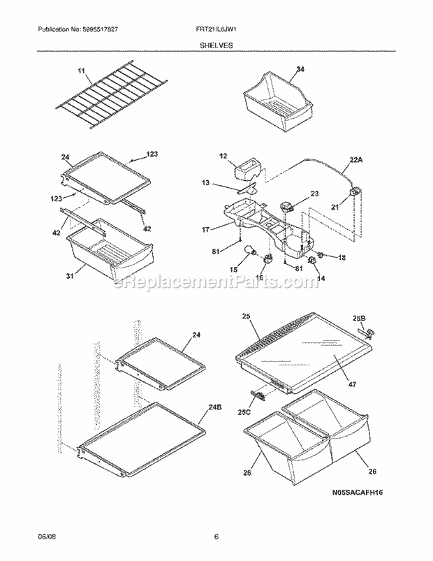 Electrolux EW26SS65GW0 Side-By-Side Refrigerator Shelves Diagram