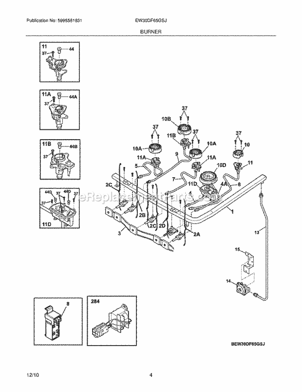 Electrolux EW30DF65GSJ Range Burner Diagram