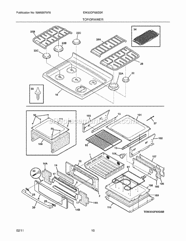 Electrolux EW30DF65GSK Range Top/Drawer Diagram