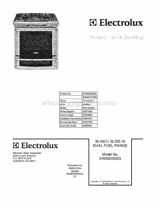 Electrolux EW30DS65GS2 Slide-In, Electric Gas Combo Range Page D Diagram