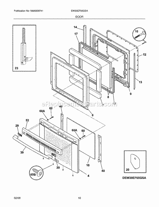 Electrolux EW30EF65GSA Freestanding, Electric Electric Range Door Diagram