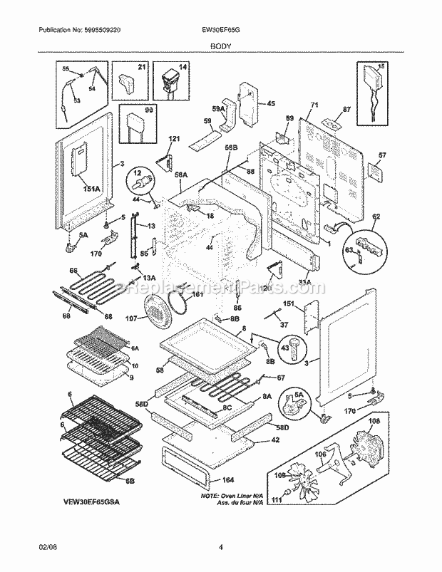 Electrolux EW30EF65GWA Freestanding, Electric Electric Range Body Diagram