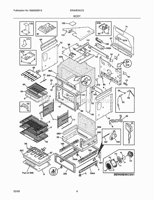 Electrolux EW30ES6CGW1 Slide-In, Electric Electric Range Body Diagram