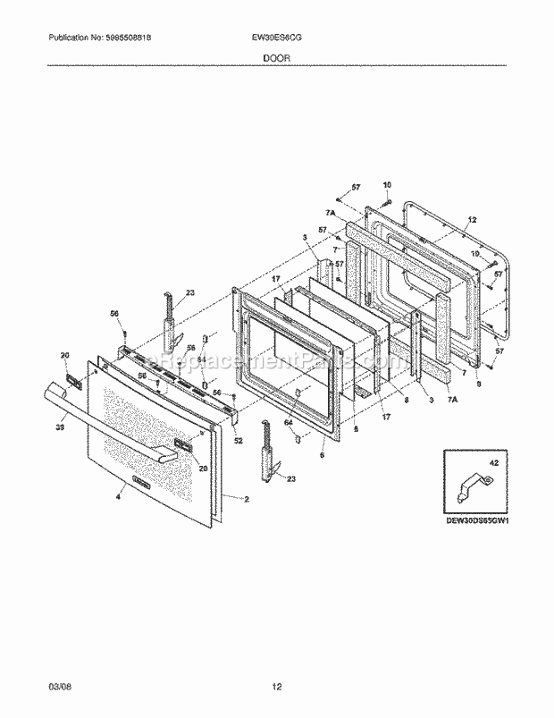 Electrolux EW30ES6CGW1 Slide-In, Electric Electric Range Door Diagram