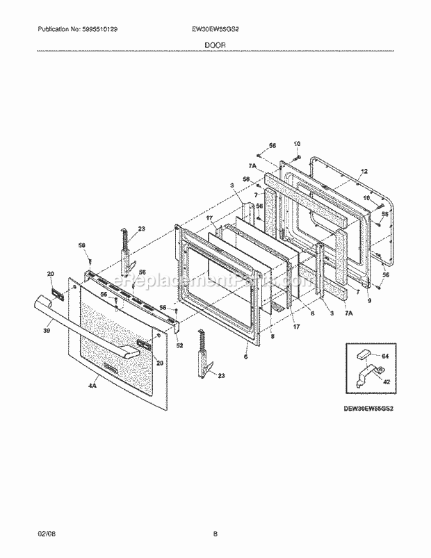 Electrolux EW30EW55GS2 Built-In, Electric Wall Oven Door Diagram