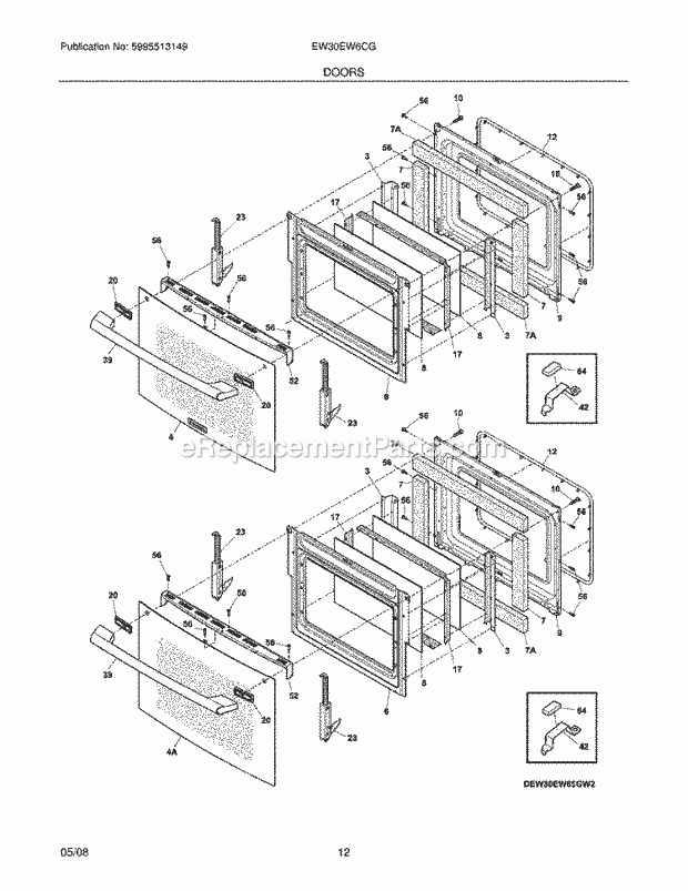 Electrolux EW30EW6CGB3 Built-In, Electric Wall Oven Doors Diagram