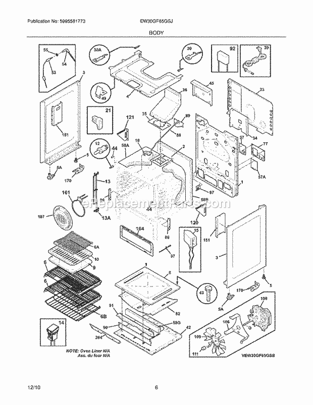 Electrolux EW30GF65GSJ Range Body Diagram