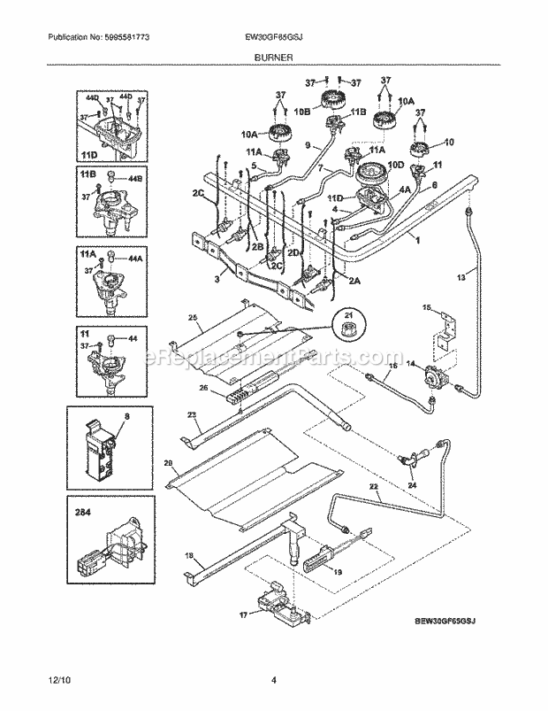 Electrolux EW30GF65GSJ Range Burner Diagram