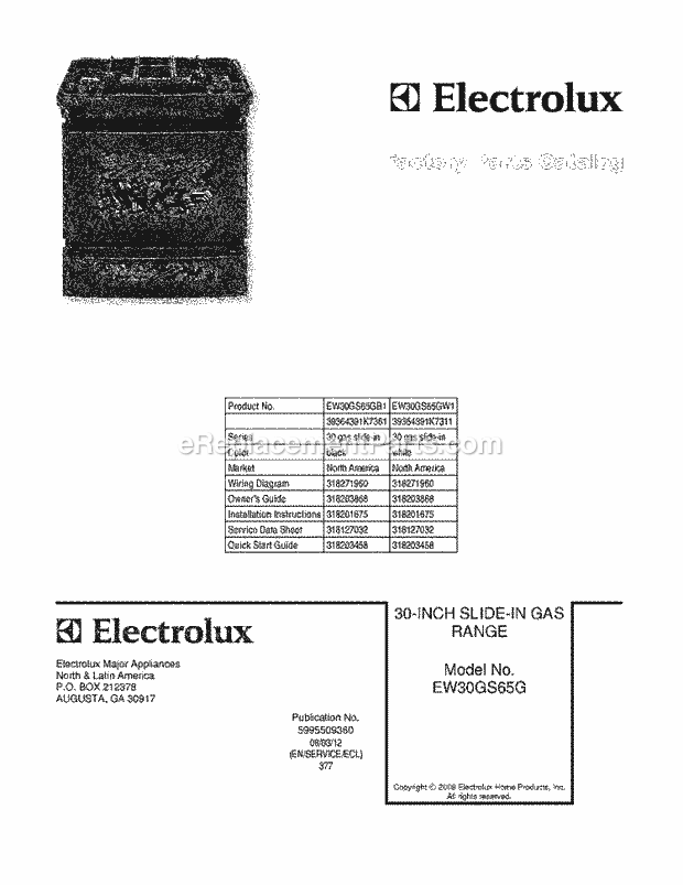 Electrolux EW30GS65GB1 Slide-In, Gas Gas Range Page D Diagram