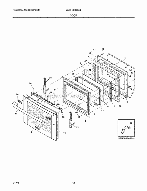 Electrolux EW30GS65GS2 Slide-In, Gas Gas Range Door Diagram