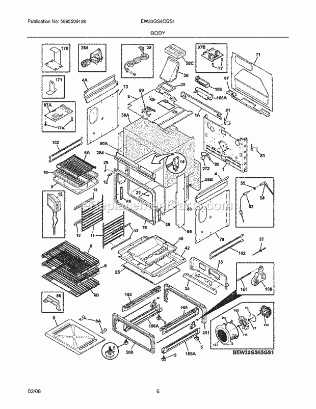 Electrolux EW30GS6CGS1 Slide-In, Gas Gas Range Body Diagram