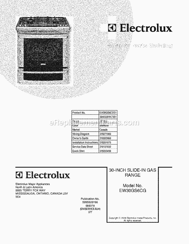 Electrolux EW30GS6CGS1 Slide-In, Gas Gas Range Page D Diagram