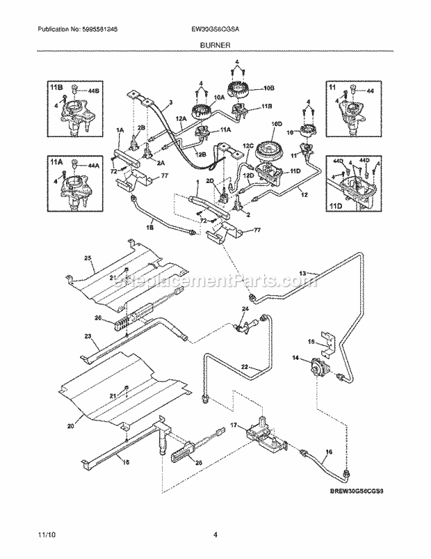 Electrolux EW30GS6CGSA Range Burner Diagram