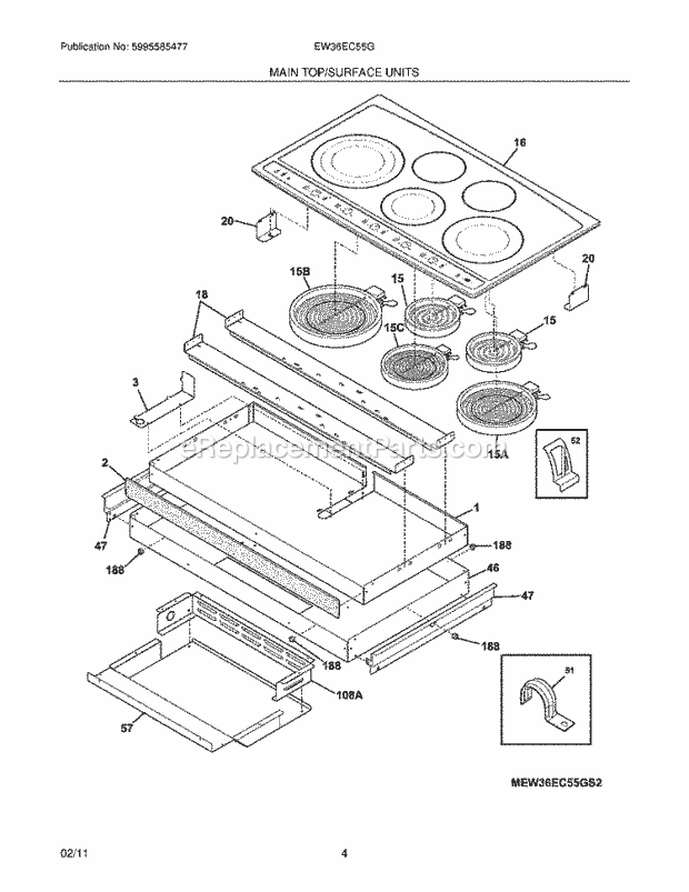 Electrolux EW36EC55GS2 Range Main Top Diagram