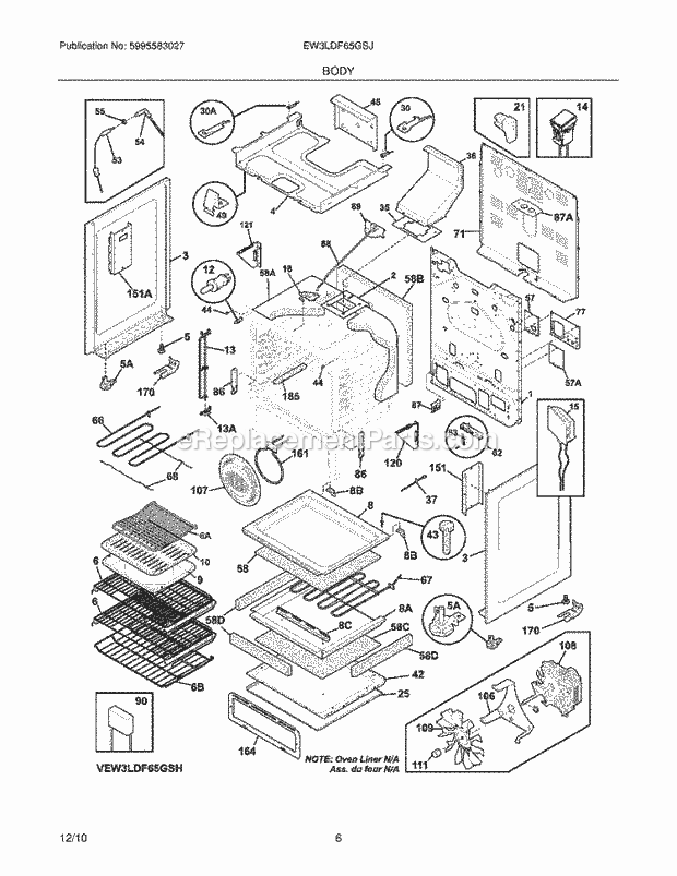 Electrolux EW3LDF65GSJ Range Body Diagram