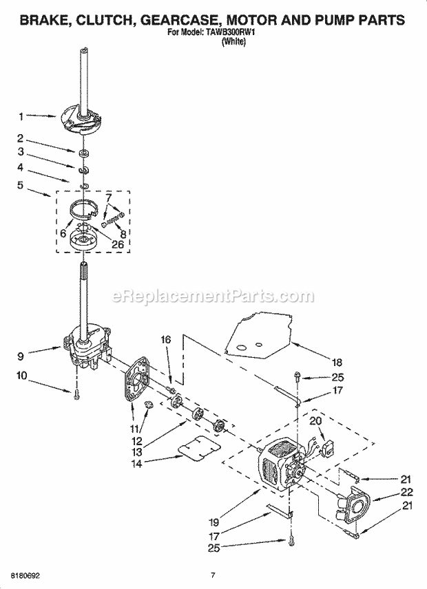 Estate TAWB300RW1 Residential Residential Washers Brake, Clutch, Gearcase, Motor and Pump Parts Diagram