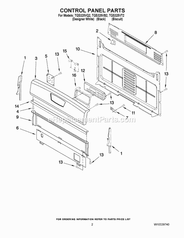 Estate TGS325VB2 Range Control Panel Parts Diagram