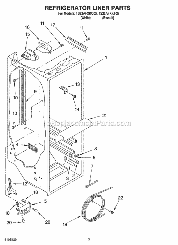 Estate TS22AFXKQ05 Side-By-Side Side-By-Side Refrigerator Refrigerator Liner Parts Diagram