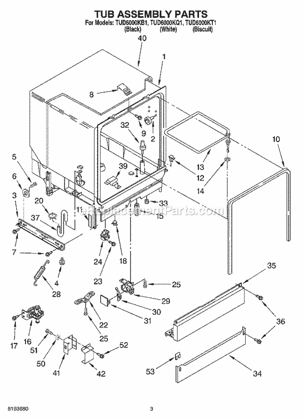 Estate TUD6000KT1 Dishwasher Tub Assembly Diagram