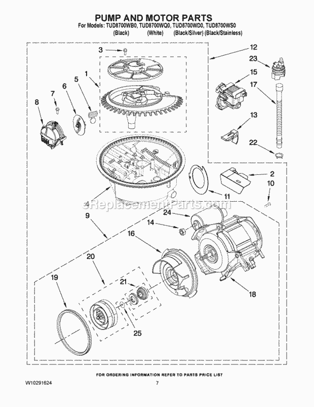 Estate TUD8700WB0 Dishwasher Pump and Motor Parts Diagram