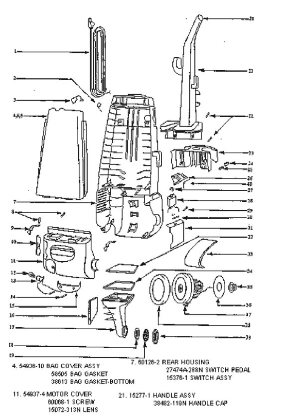 Eureka 4340AT Upright Vacuum Page B Diagram