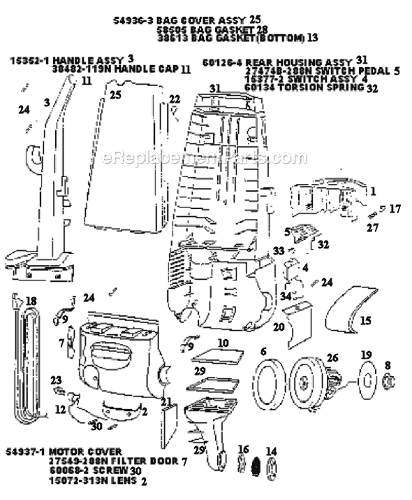 Eureka 4351BTX Upright Vacuum Page B Diagram