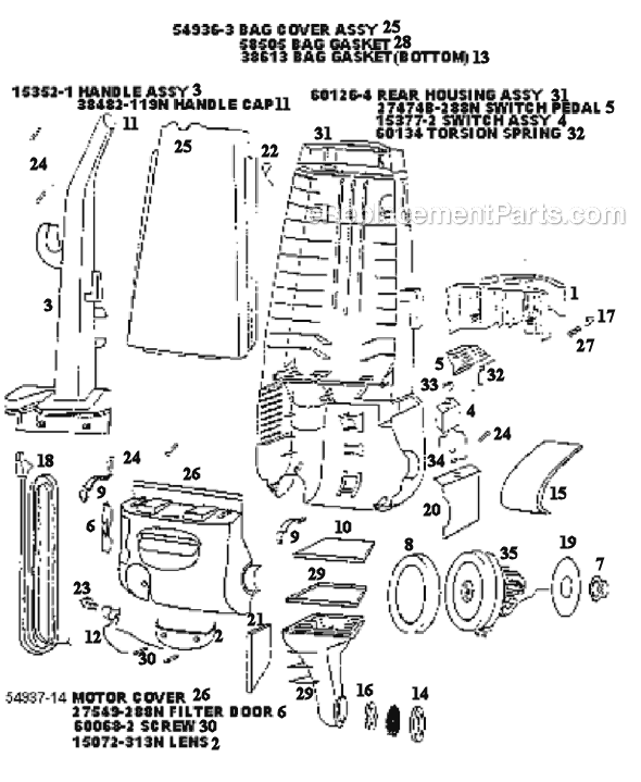 Eureka 4351BTZ Upright Vacuum Page B Diagram