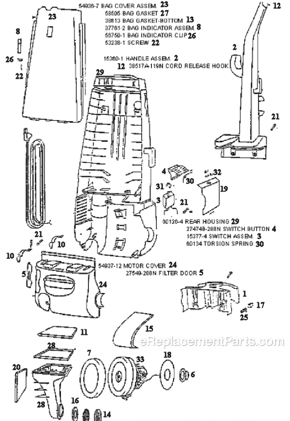 Eureka 4441BTM Upright Vacuum Page B Diagram