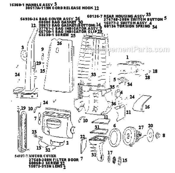 Eureka 4465DTX Upright Vacuum Page B Diagram