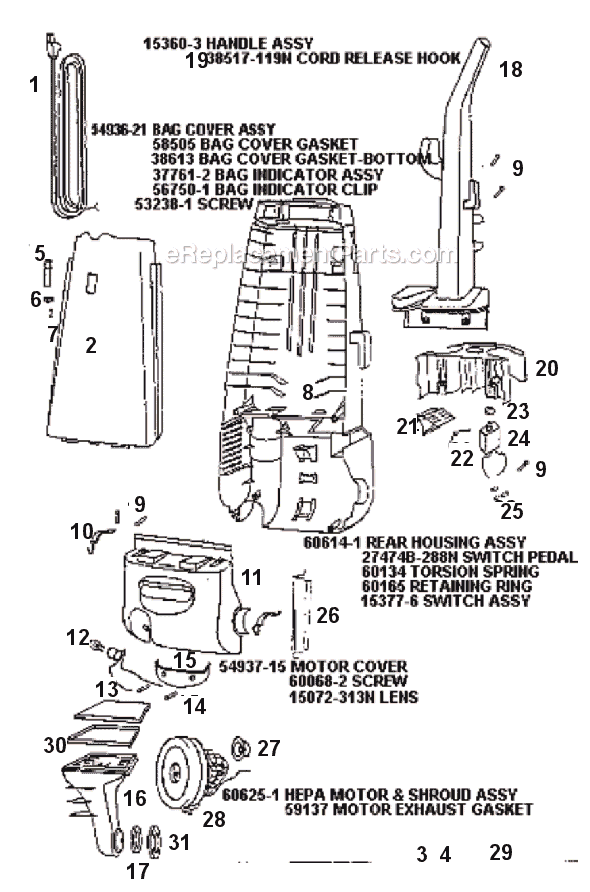 Eureka 4470AT Upright Vacuum Page B Diagram