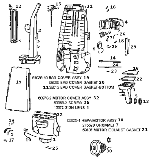 Eureka 4476AT Upright Vacuum Page B Diagram