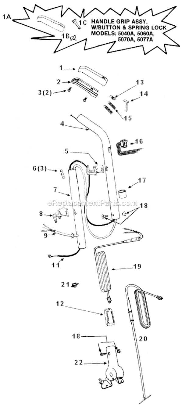 Eureka 5070A 5000 Series Self-Propelled Upright Vacuum Handle_Assembly Diagram