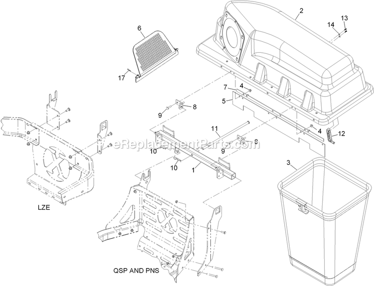 eXmark 116-3000 (313000000-313999999)(2013) Ultra Vac E-Series Bagger Top And Mounting Assembly Diagram