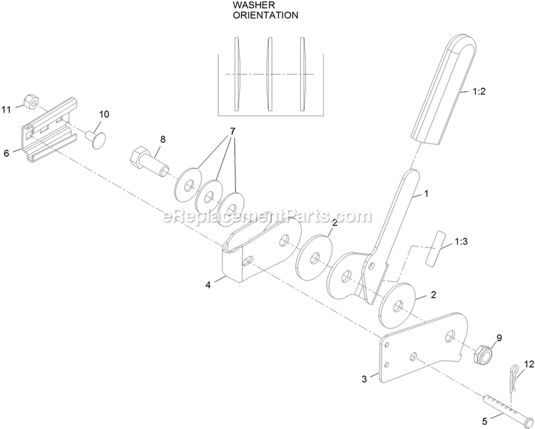 eXmark 116-8430 (2014) Operator Controlled Discharge-Hand Hand Lever Assembly Diagram