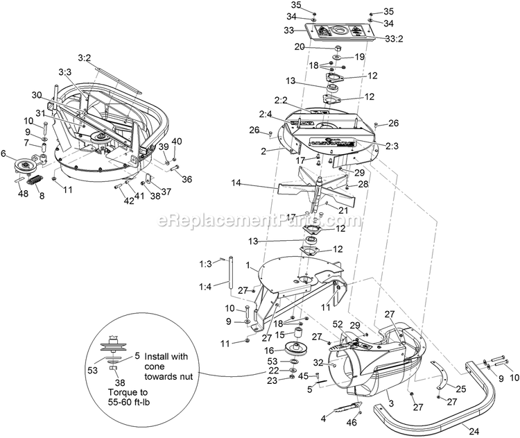 eXmark 126-8680 (406294345-408644345)(2020) Lazer Z Diesel Ultravac Blower Assembly Diagram