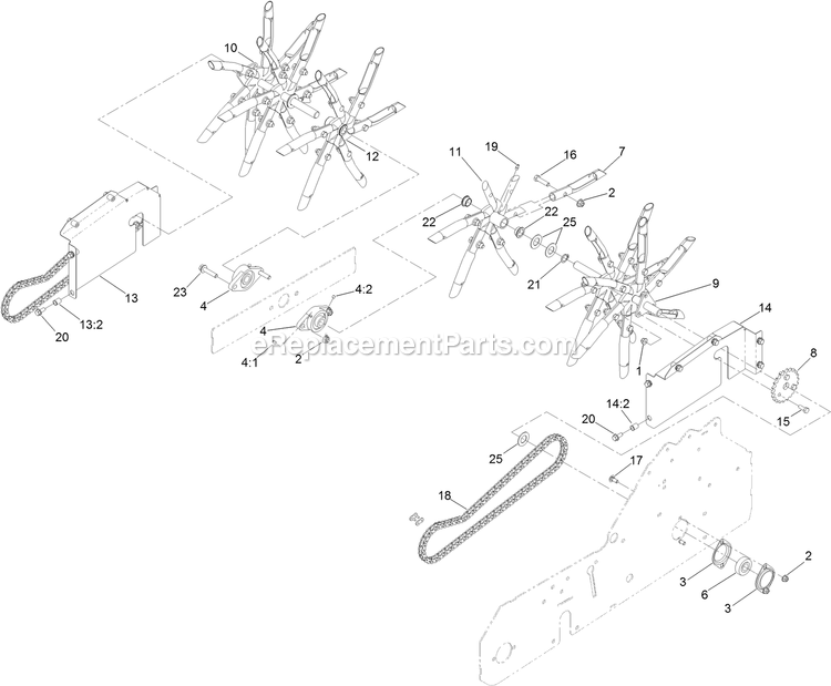 eXmark ARS180CKA21000 (406294345-999999999)(2020) 21 Inch Walk-Behind Aerator Tine Wheel Drive Assembly Diagram