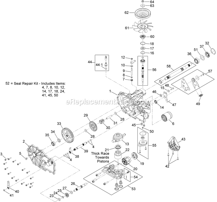 eXmark ARX541CKA30000 (402082300-404314158)(2018) Stand-On Aerator Lh Transaxle Assembly Diagram