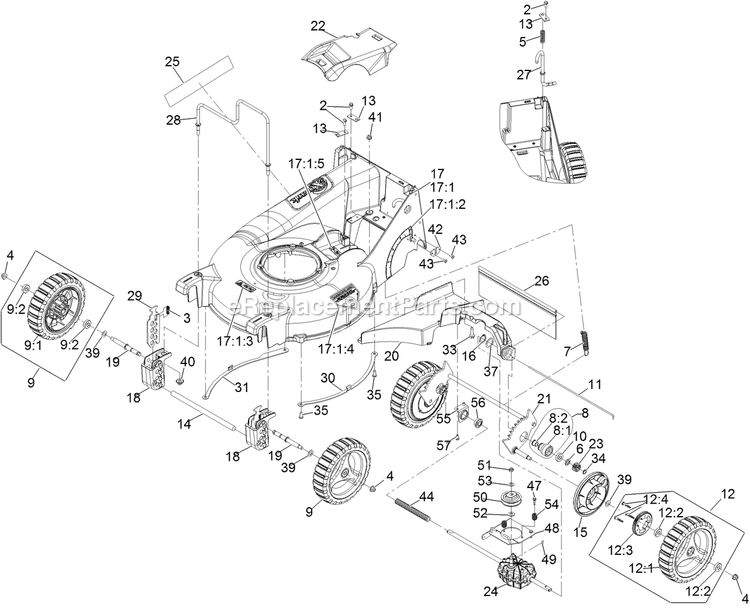 eXmark ECX160CHN21000 (408644346-411294211)(2021) Commercial 21 Deck And Wheel Assembly Diagram