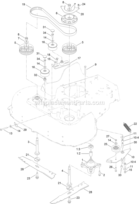 eXmark ECX200CKC30000 (406294345-408644345)(2020) Commercial 30 Spindle And Blade Assembly Diagram